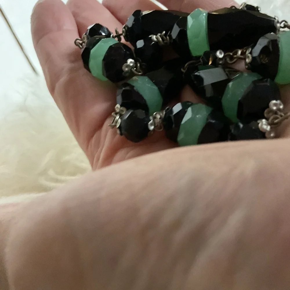 Vintage Green and Black glass bead mid century modern necklace